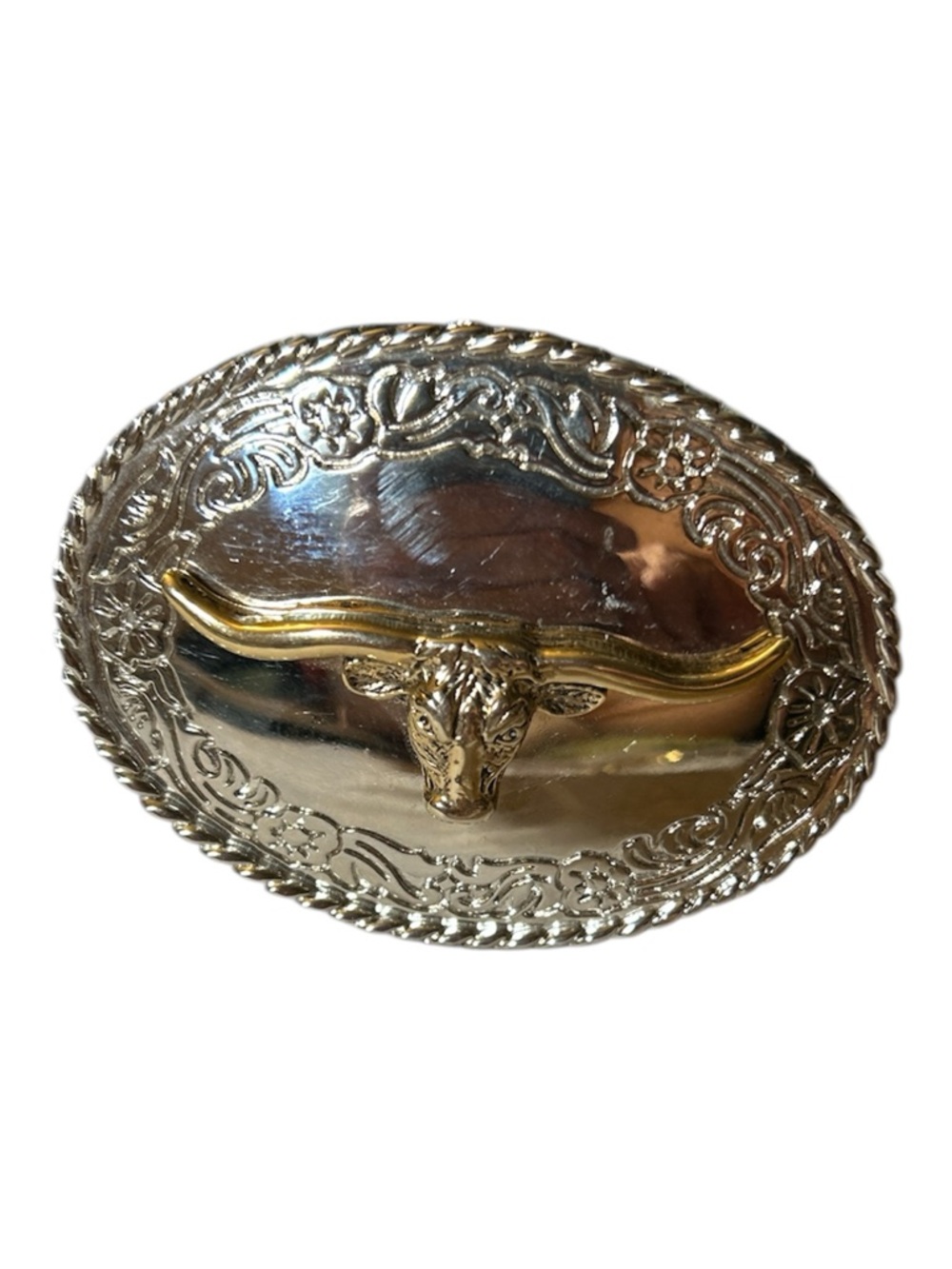 Western Longhorn Belt Buckle - Gold & Silver Tone Measures: 3’ x 3.5.’